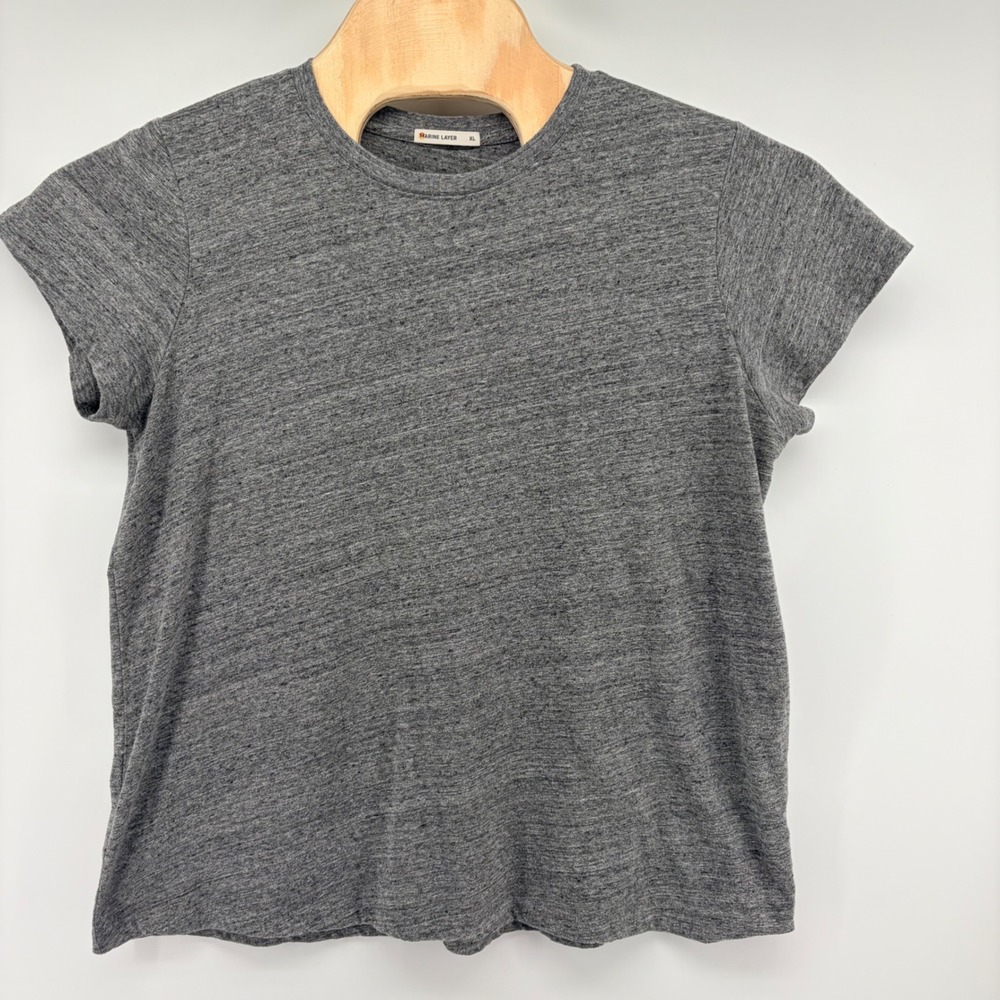 Marine Layer Short Sleeve Crewneck T-Shirt Heather Gray Slub Knit Women XL